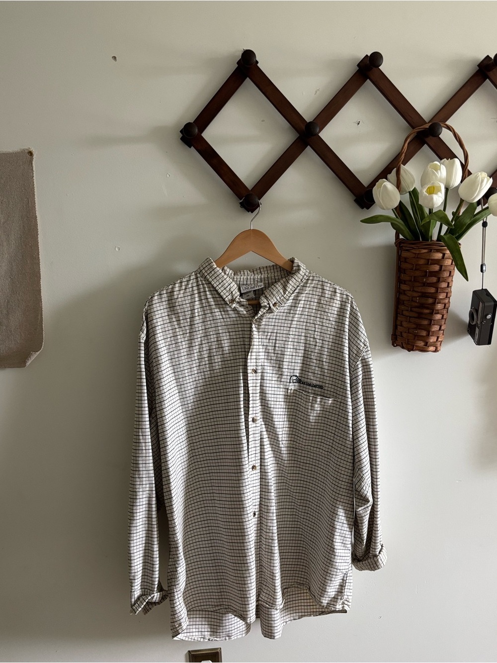 Men's Casual Checked Button-Down Shirt - Beige & Gray